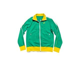 Nike Full Zip Soccer Jacket Mens Small Green Yellow White Athletic Vintage Retro